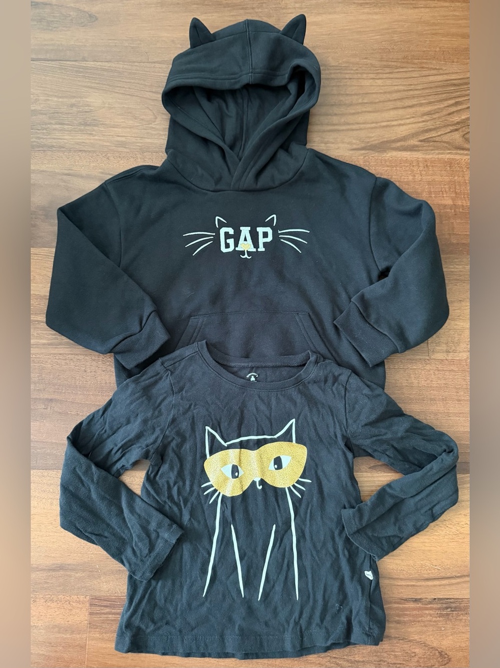 GAP Kids Black Hoodie & Black Long-Sleeve Top with Gold Cat Accents, 5T